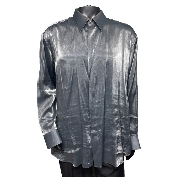Diamante Couture Other - Vtg Diamante Couture Collection Men 2XL 18 34/35 Dress Shirt GRAY Metallic Shiny